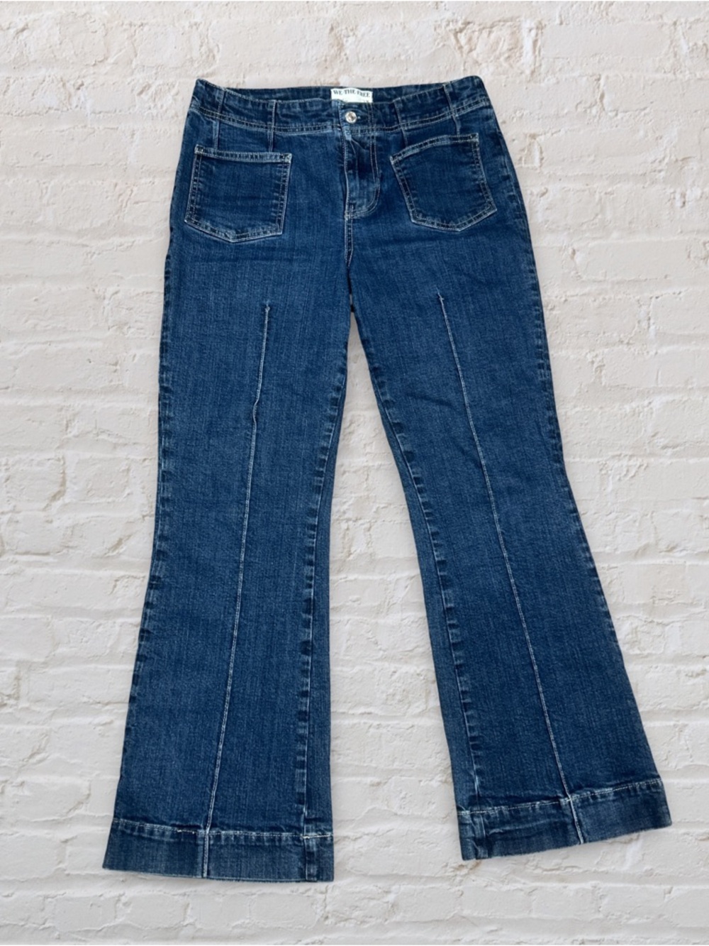We The Free people retro boho blue denim flare cropped jeans Sz 27